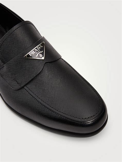 prada triangle loafers|Prada saffiano leather loafer.